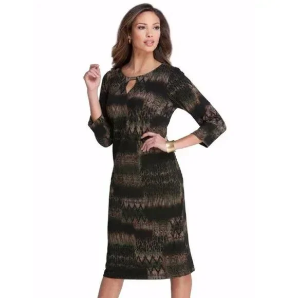 Roaman"s Safari Green Multi Jungle Shift Dress - Picture 1 of 8